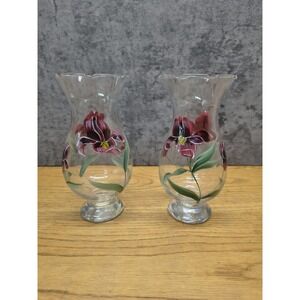 Set‎ Of 2 Gibson Lianna Handpainted Floral Glass Vase